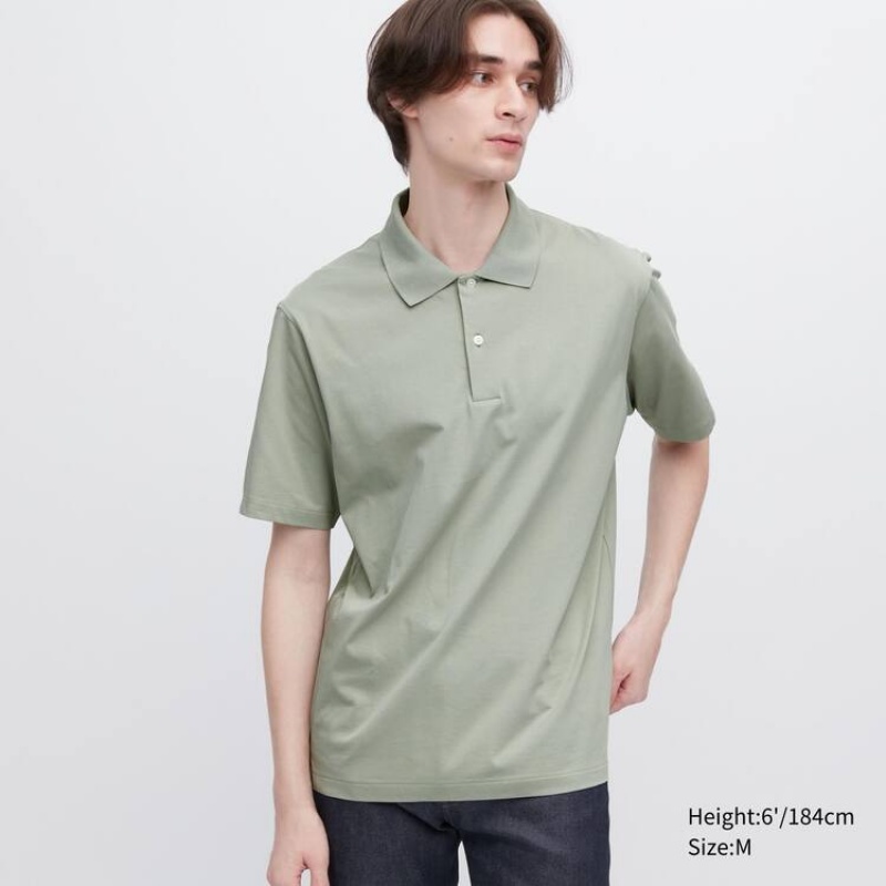 Uniqlo Airism Short Sleeve Men\'s Polo Shirts Green | WDRPLG308