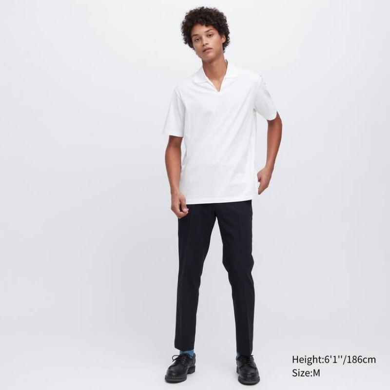 Uniqlo Airism (Skipper Collar) Men's T Shirts White | SMPWYH172