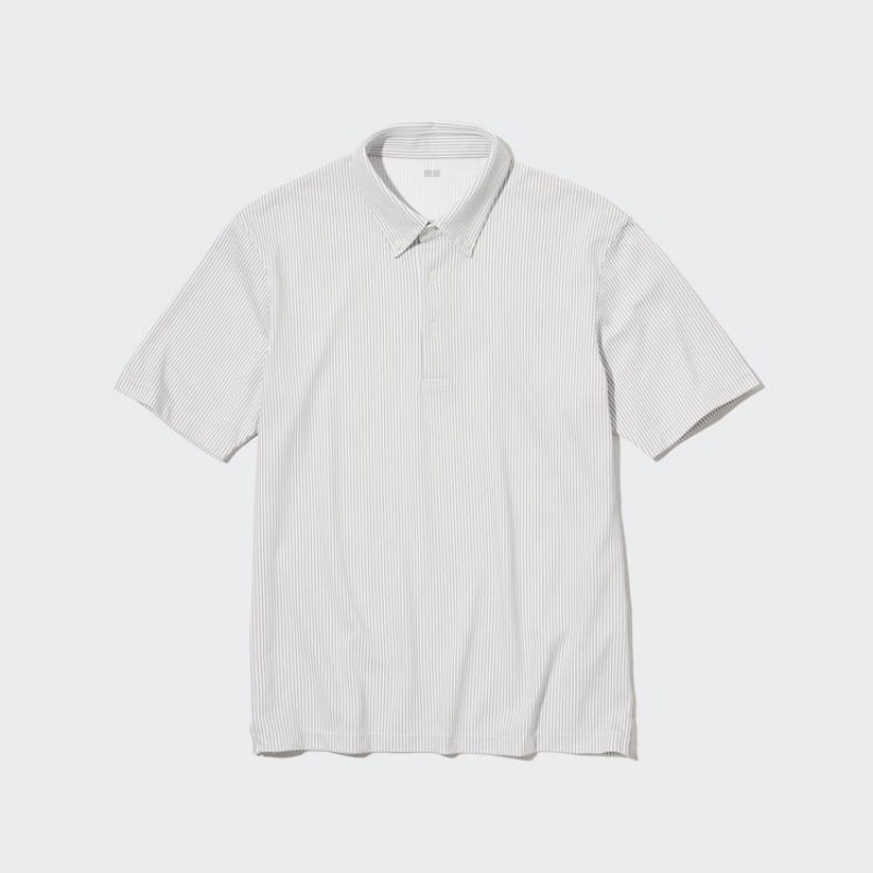 Uniqlo Airism Striped (Button-down Collar) Men's Polo Shirts Grey | CVXLUF149