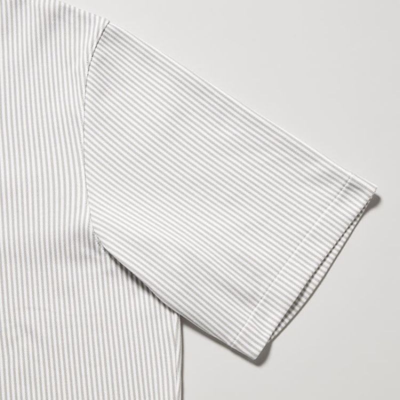 Uniqlo Airism Striped (Button-down Collar) Men's Polo Shirts Grey | CVXLUF149