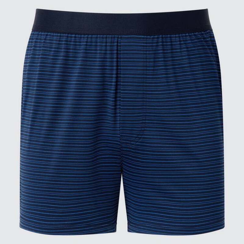 Uniqlo Airism Striped Loose Fit Boxers Men\'s Underwear Navy | IADXGZ918