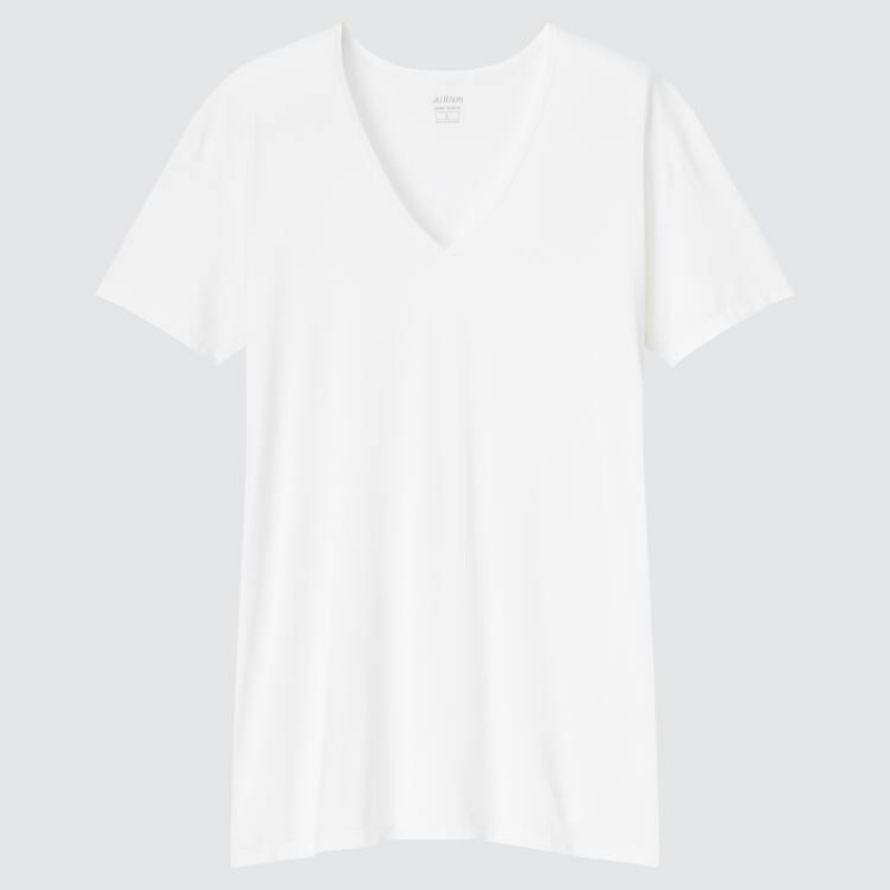 Uniqlo Airism V Neck Men\'s T Shirts White | AMNUFL354