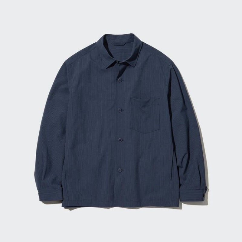 Uniqlo Airsense Ultra Light Seersucker Men's Jackets Blue | CDXFPT756