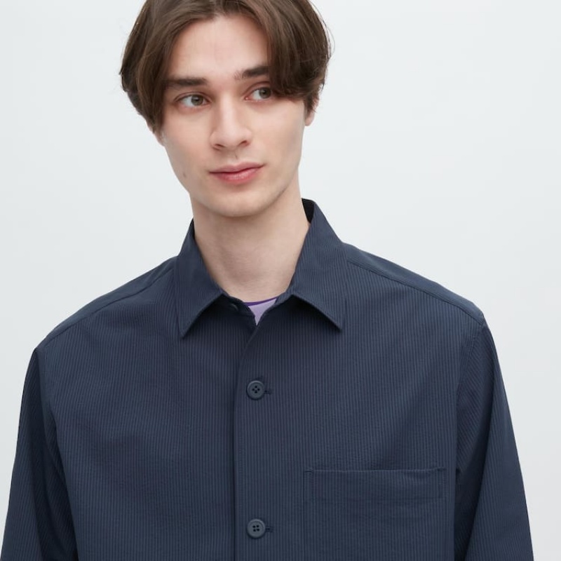 Uniqlo Airsense Ultra Light Seersucker Men's Overshirt Blue | EHWARI946