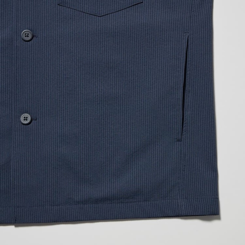 Uniqlo Airsense Ultra Light Seersucker Men's Overshirt Blue | EHWARI946