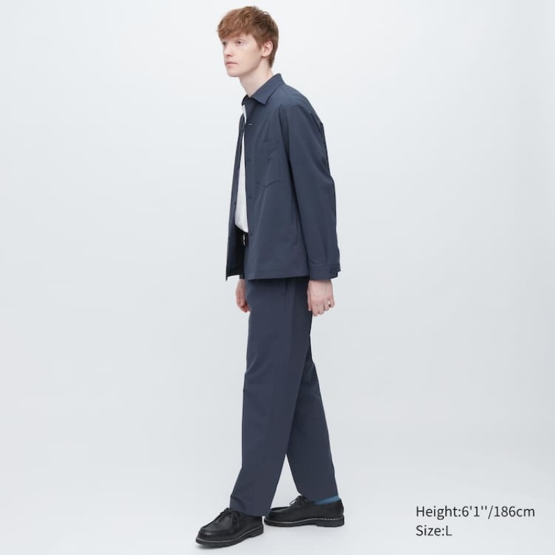 Uniqlo Airsense Ultra Light Seersucker Relaxed Fit Men's Suits Blue | FHVBZQ694