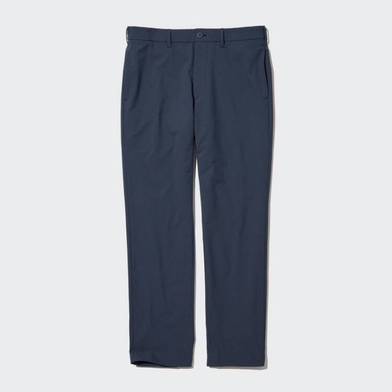 Uniqlo Airsense Ultra Light Seersucker Relaxed Fit Men's Trousers Blue | HDWTNZ308