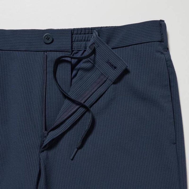 Uniqlo Airsense Ultra Light Seersucker Relaxed Fit Men's Trousers Blue | HDWTNZ308