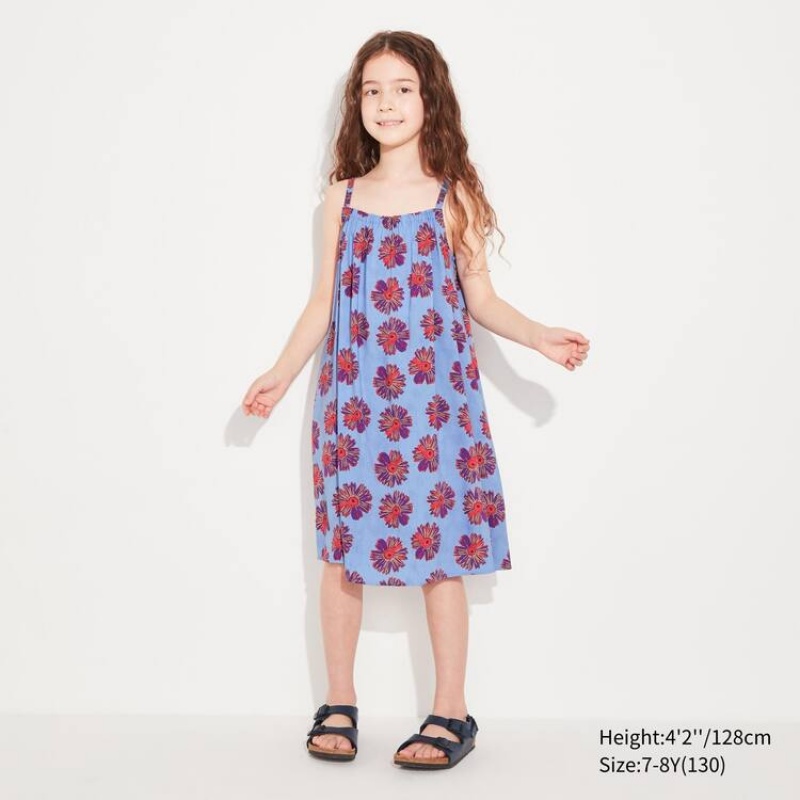 Uniqlo Andy Warhol Flowers Collection Ut Camisole Kids' Dress Blue | LWISQD278