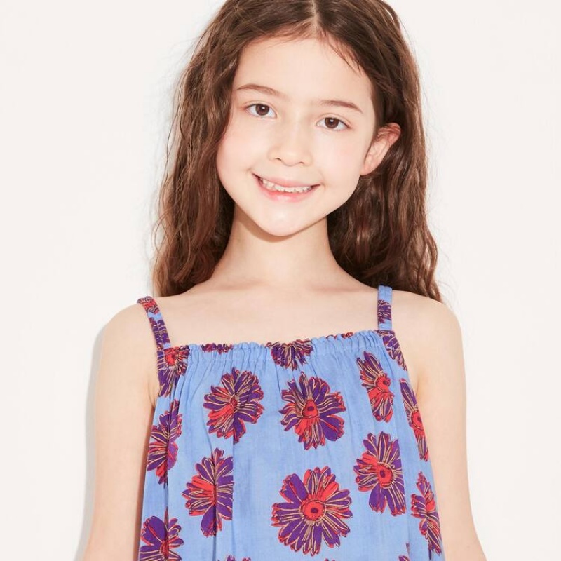 Uniqlo Andy Warhol Flowers Collection Ut Camisole Kids' Dress Blue | LWISQD278