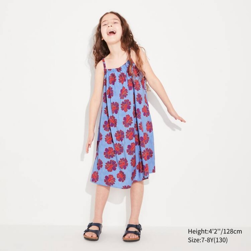 Uniqlo Andy Warhol Flowers Collection Ut Camisole Kids\' Dress Blue | LWISQD278