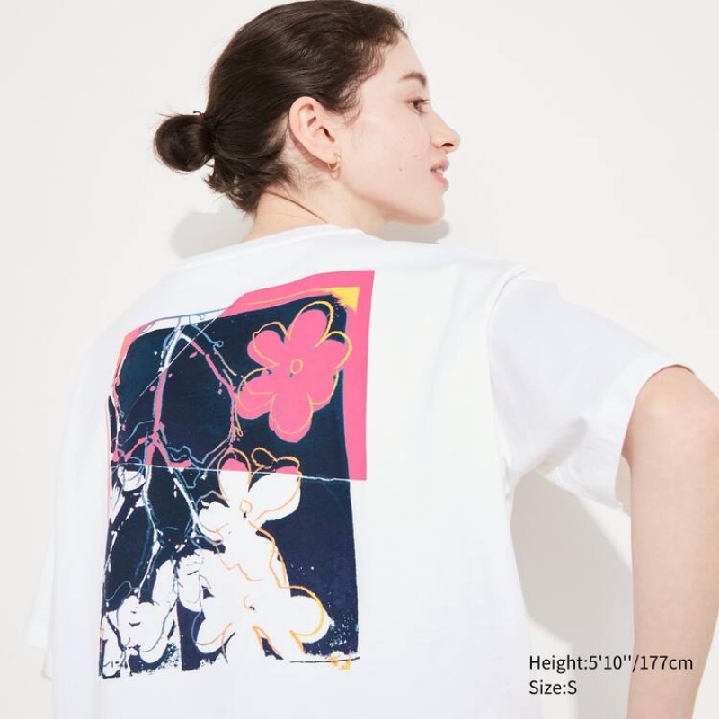 Uniqlo Andy Warhol Flowers Collection Ut Graphic Women\'s T Shirts White | WZGIDU542