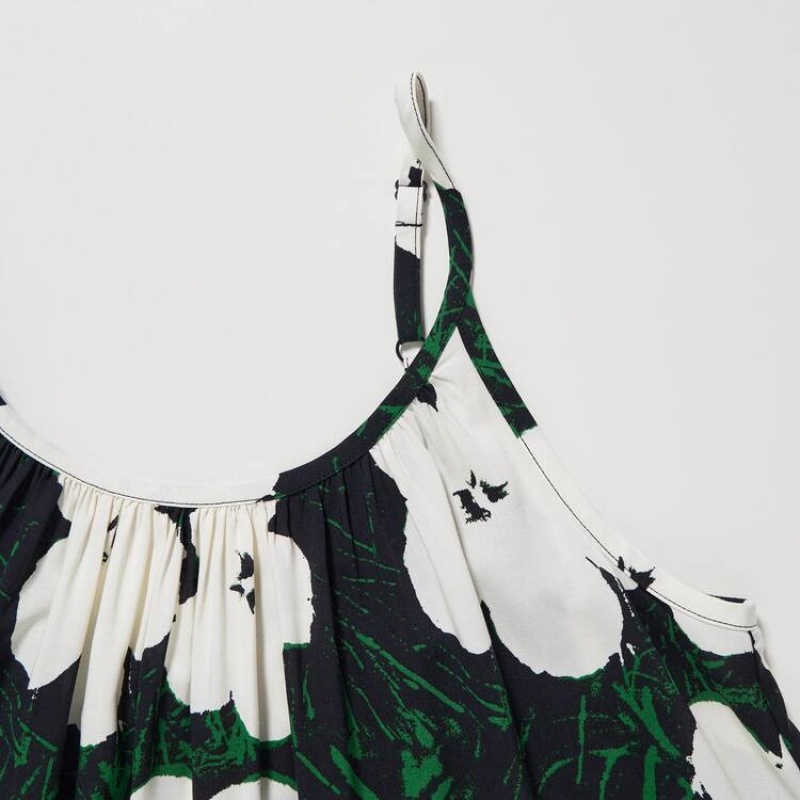 Uniqlo Andy Warhol Flowers Collection Ut Gathered Camisole Women's Dress Dark Green | HCYAME081