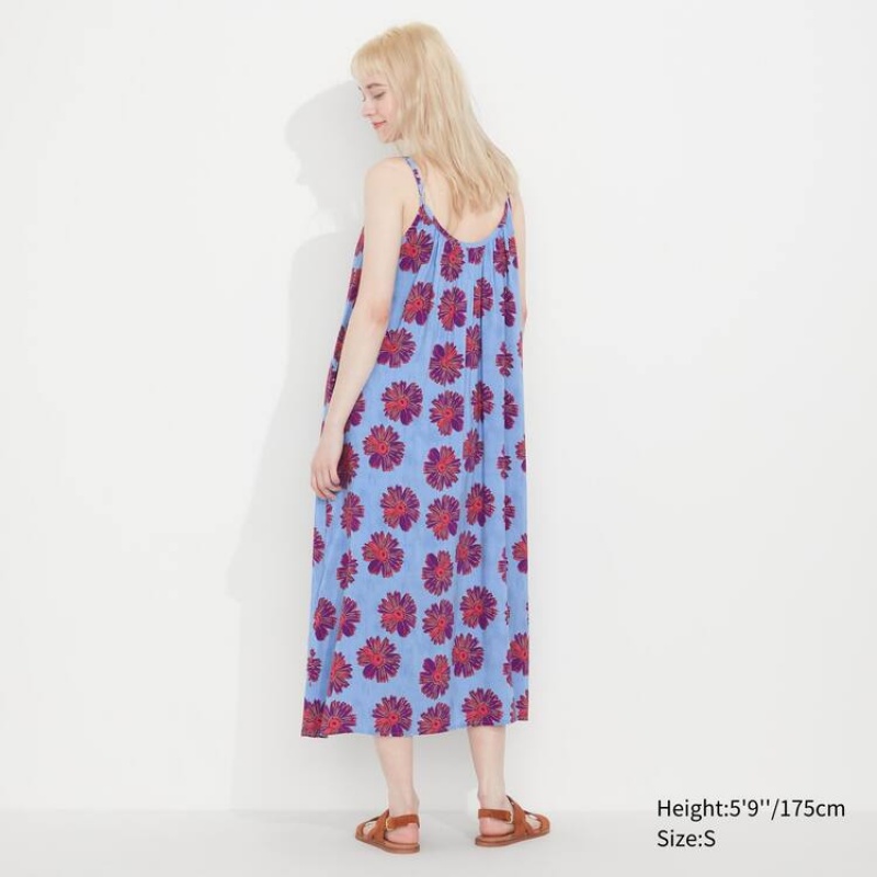 Uniqlo Andy Warhol Flowers Collection Ut Gathered Camisole Women's Dress Blue | IBSOMR687