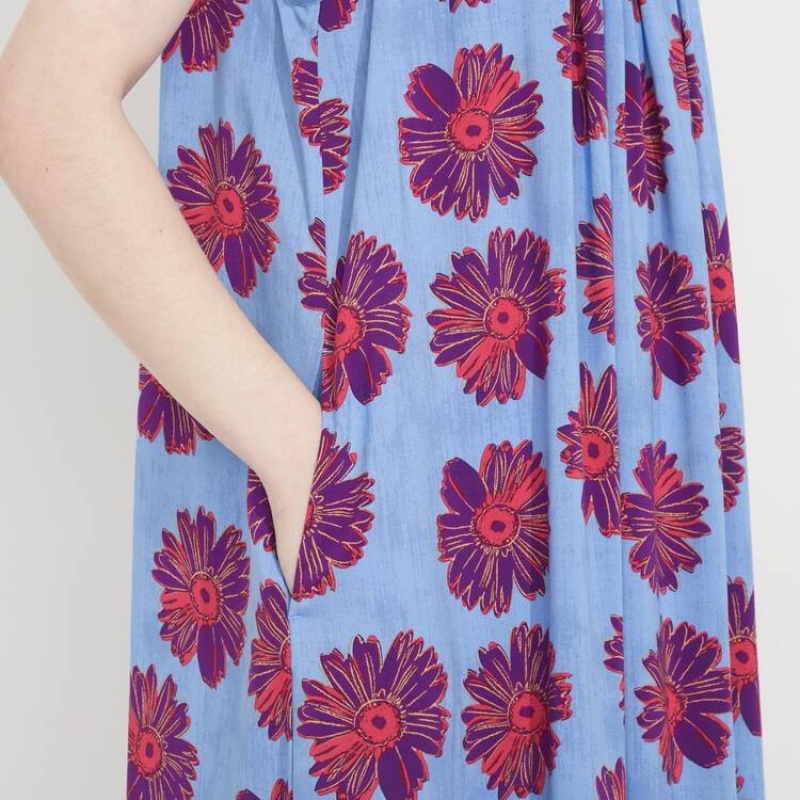 Uniqlo Andy Warhol Flowers Collection Ut Gathered Camisole Women's Dress Blue | IBSOMR687