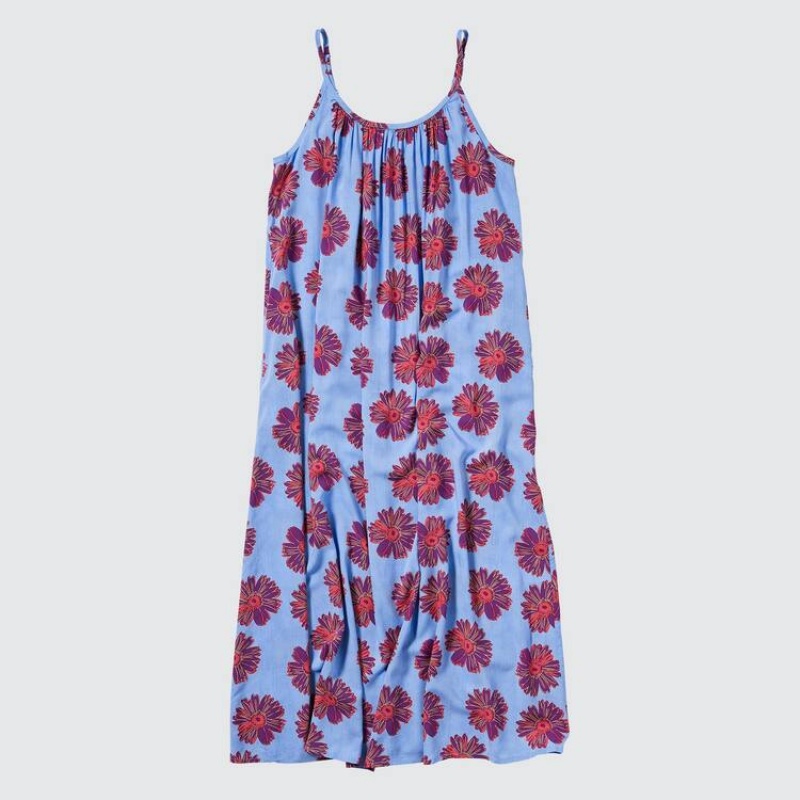 Uniqlo Andy Warhol Flowers Collection Ut Gathered Camisole Women's Dress Blue | IBSOMR687