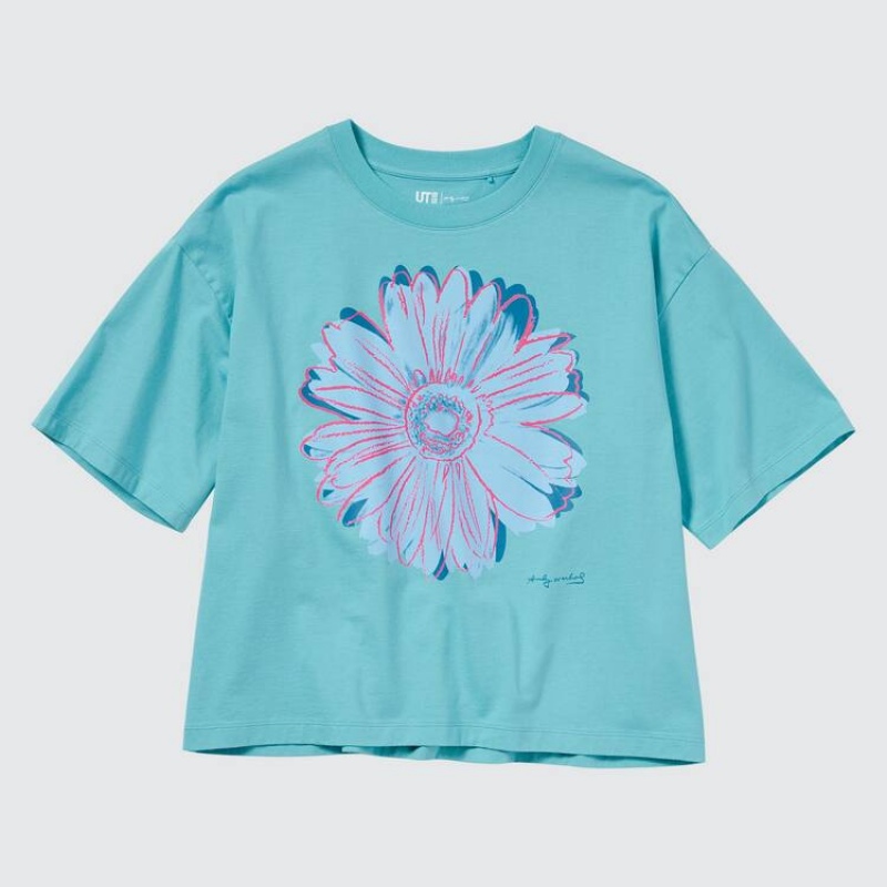 Uniqlo Andy Warhol Flowers Collection Ut Graphic Women's T Shirts Green | XQKBUG584