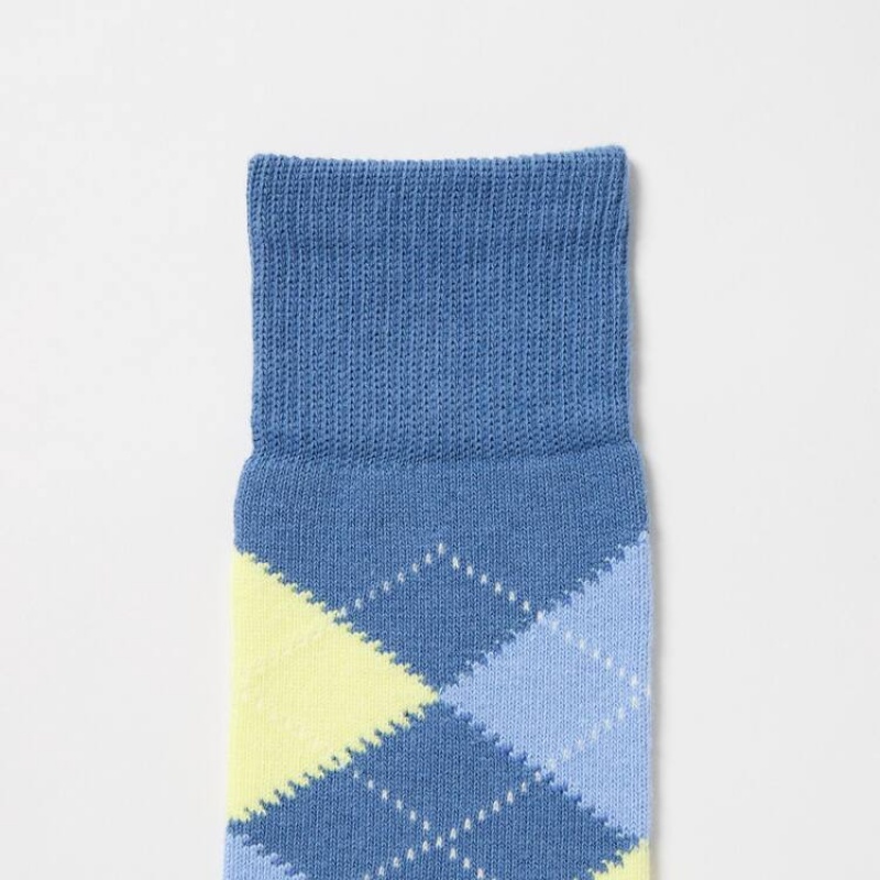 Uniqlo Argyle Patterned Men's Socks Blue | BFZCVE934