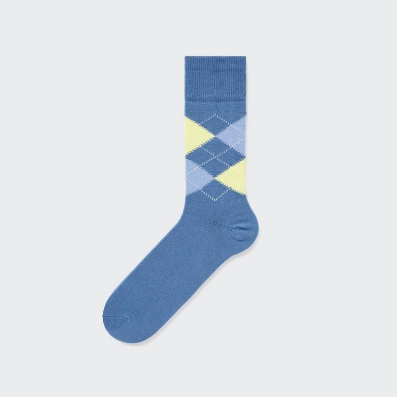 Uniqlo Argyle Patterned Men\'s Socks Blue | BFZCVE934