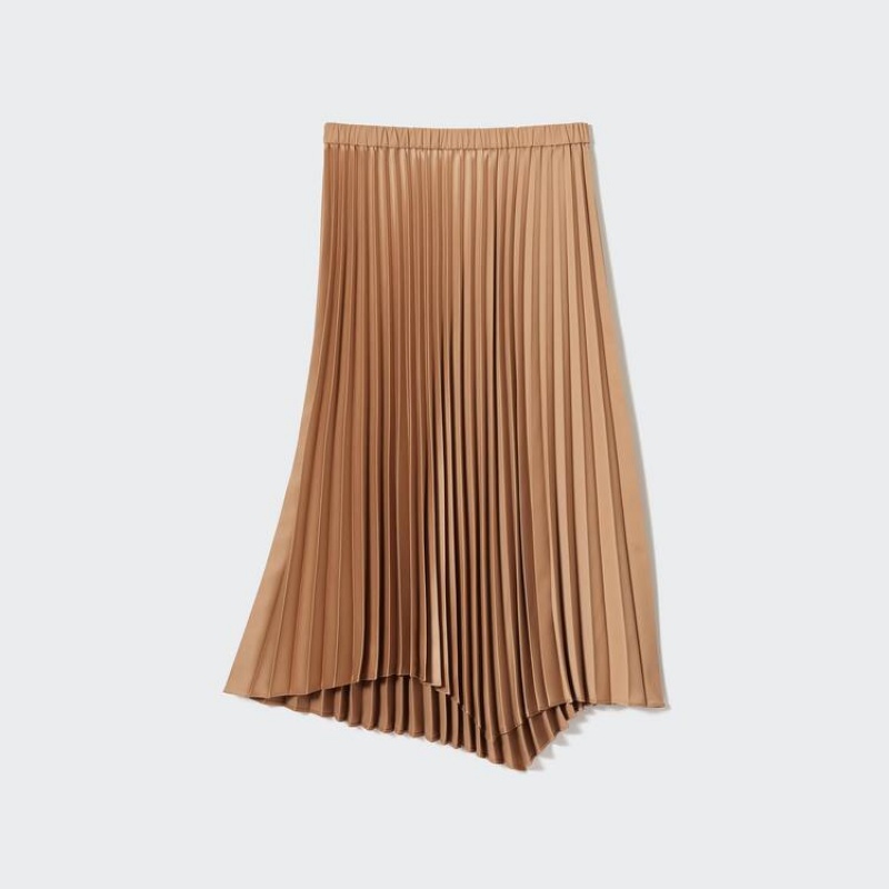 Uniqlo Asymmetry Pleated Women's Skirts Orange | XIZBDK729