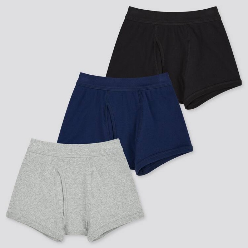 Uniqlo Boxer (Three Pack) (2021 Season) Kids\' Underwear Grey / Blue / Black | IYFMJR925