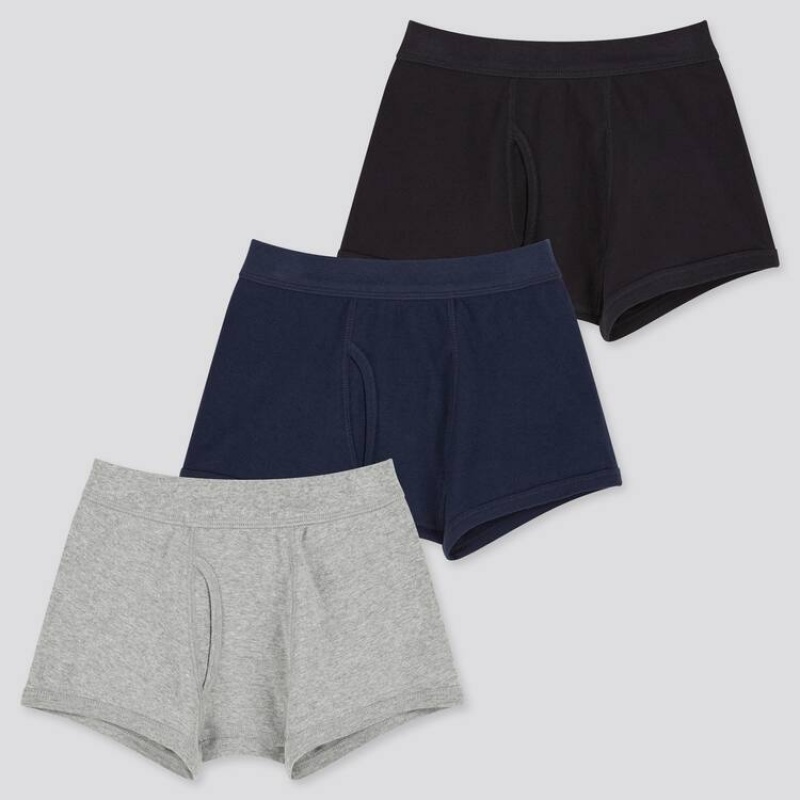 Uniqlo Boxer (Three Pack) Kids\' Underwear Grey / Blue / Black | NBTYHQ026