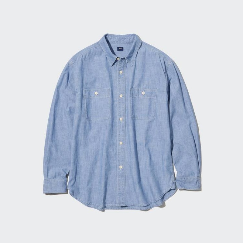 Uniqlo Chambray Regular Fit Work (Regular Collar) Men's Shirts Blue | OEBASP219