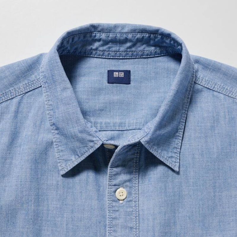 Uniqlo Chambray Regular Fit Work (Regular Collar) Men's Shirts Blue | OEBASP219