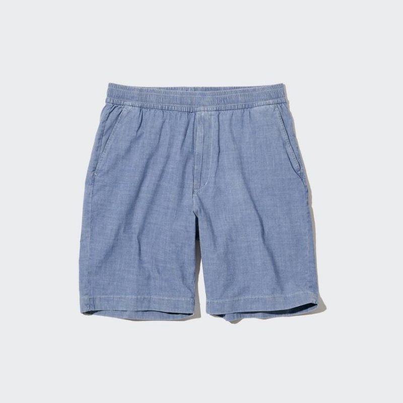 Uniqlo Chambray Stretch Easy Men's Shorts Blue | VQZUXB237