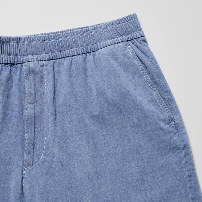 Uniqlo Chambray Stretch Easy Men's Shorts Blue | VQZUXB237