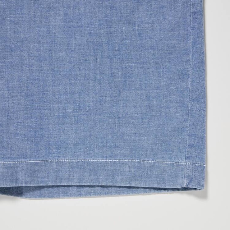 Uniqlo Chambray Stretch Easy Men's Shorts Blue | VQZUXB237