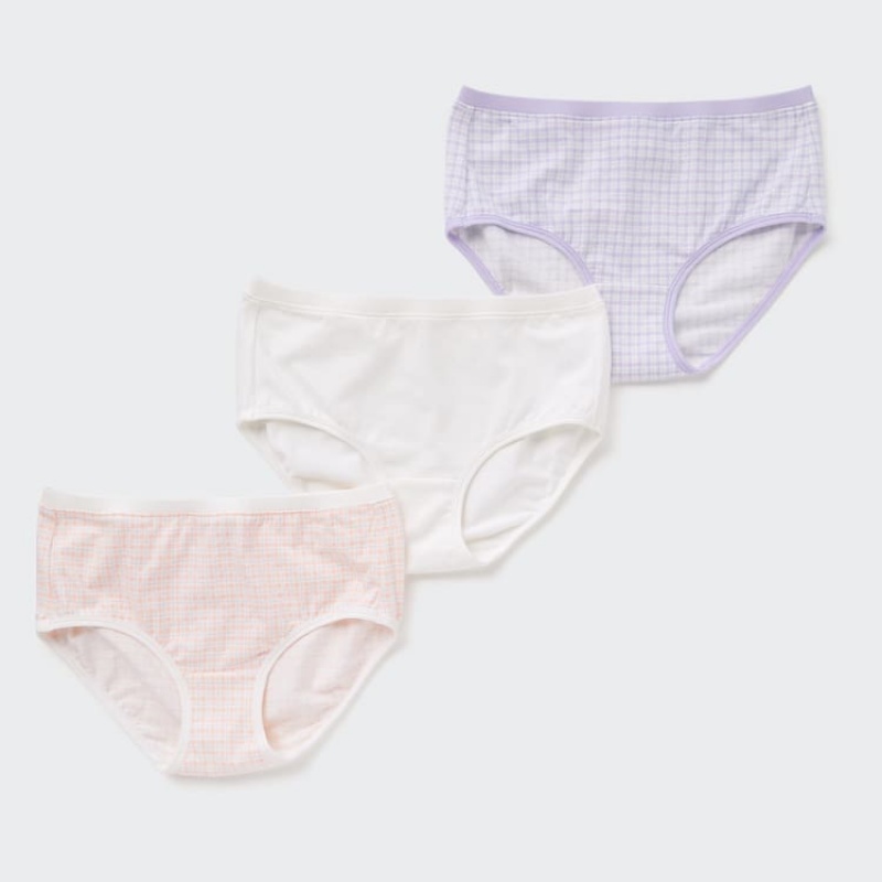 Uniqlo Checked Hiphugger (Three Pairs) Kids\' Underwear Pink / White / Purple | KCNEHA439