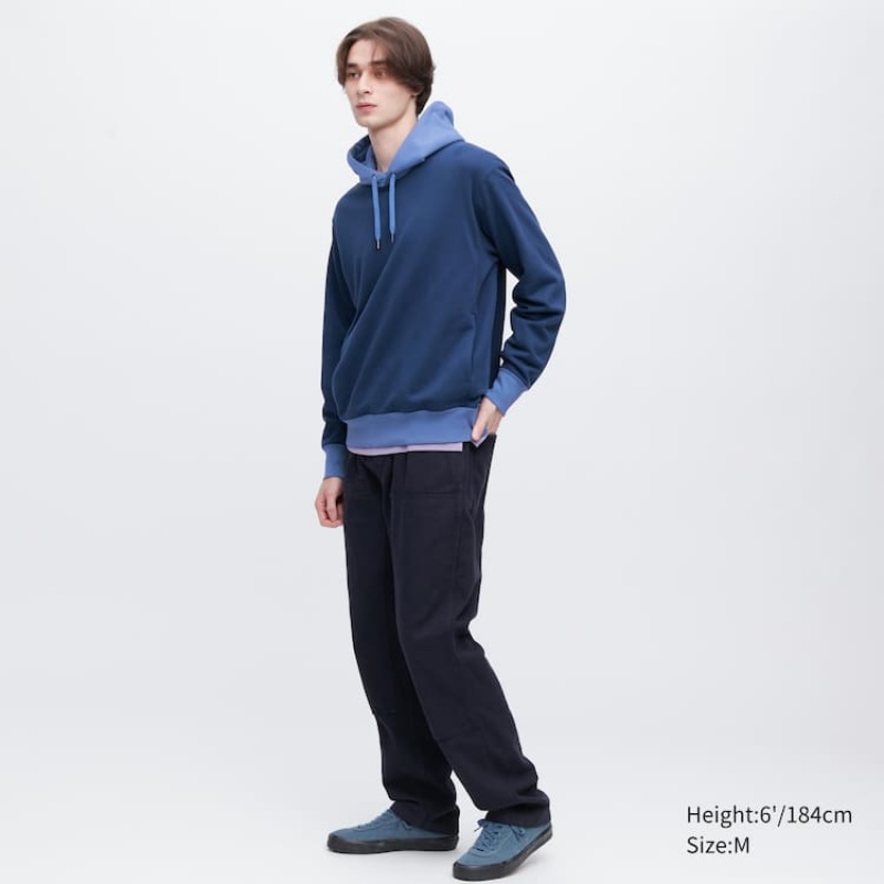 Uniqlo Colour Block Sweat Pullover Men's Hoodie Blue | QJXYDW574