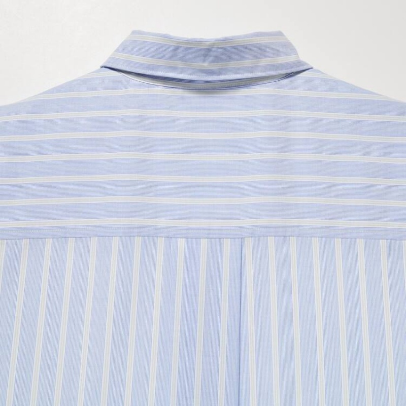 Uniqlo Cotton A-line Striped Long Sleeved Women's Dress Blue | ZSVKBT378