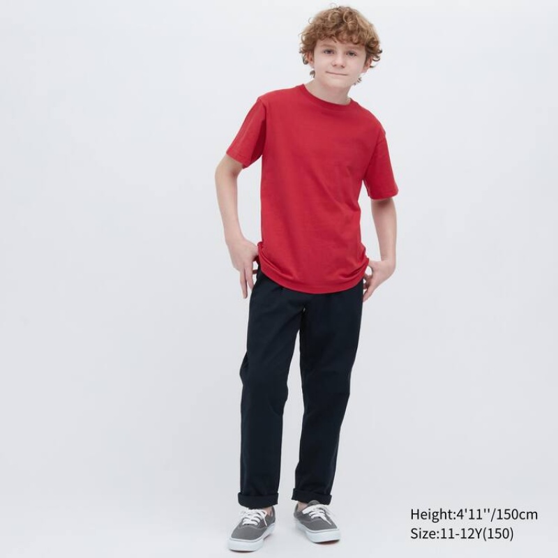 Uniqlo Cotton Colour Crew Neck Short Sleeved Kids' T Shirts Red | AQMPWZ718