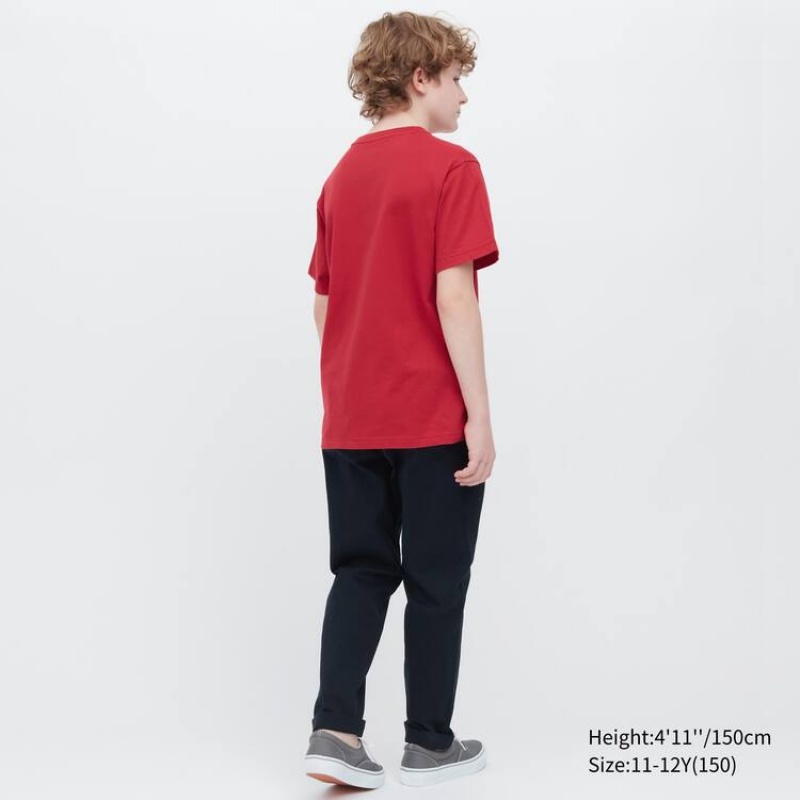 Uniqlo Cotton Colour Crew Neck Short Sleeved Kids' T Shirts Red | AQMPWZ718