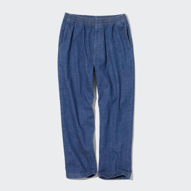 Uniqlo Cotton Denim Relaxed Fit Ankle Length Men's Loungewear Blue | YWKXPR843