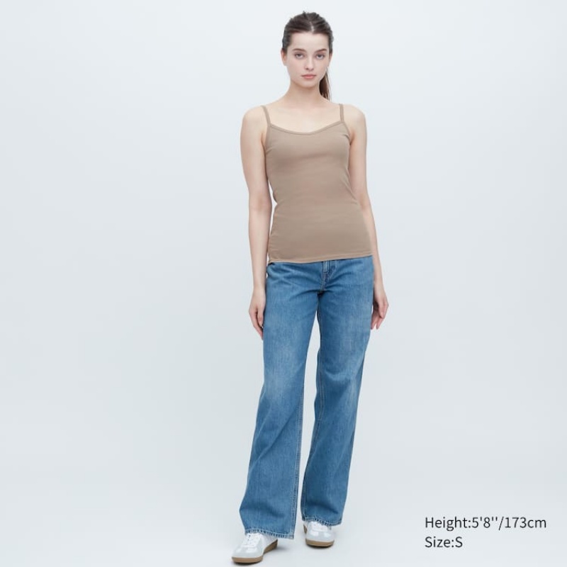 Uniqlo Cotton Lace Camisole Women's Loungewear Khaki | FSZOTV748