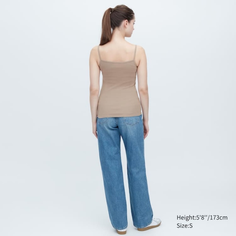 Uniqlo Cotton Lace Camisole Women's Loungewear Khaki | FSZOTV748