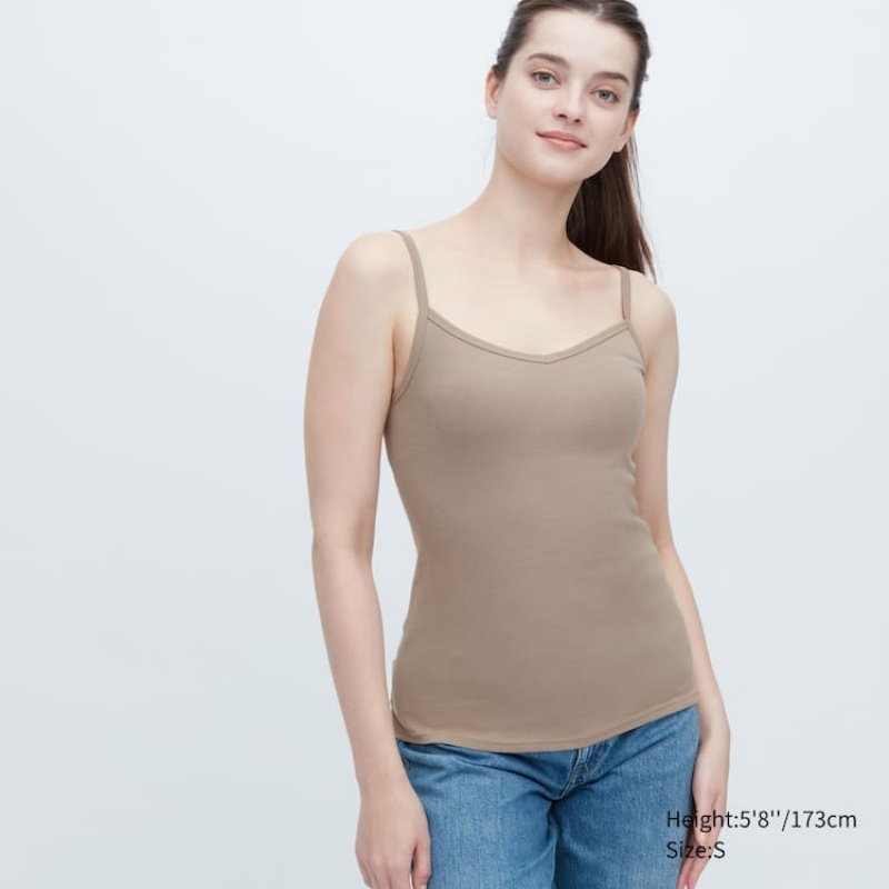 Uniqlo Cotton Lace Camisole Women\'s Loungewear Khaki | FSZOTV748