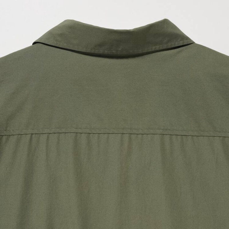 Uniqlo Cotton Long Sleeved Women's Dress Green | GQBKDC548