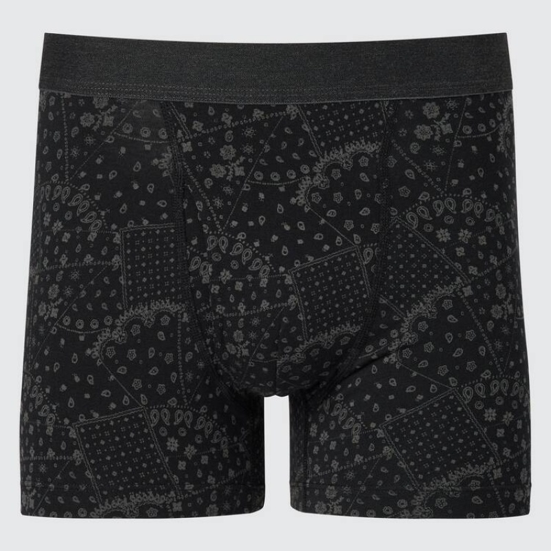 Uniqlo Cotton Patchwork Boxer Men\'s Underwear Black | AENFVJ963