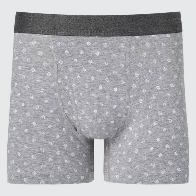 Uniqlo Cotton Printed Boxer Men\'s Underwear Grey | BFSROE806