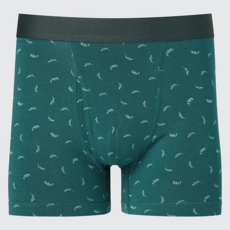 Uniqlo Cotton Printed Boxer Men\'s Underwear Green | ENZAWM490