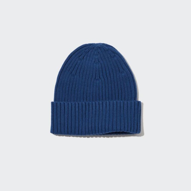 Uniqlo Cotton Ribbed Men\'s Hats Blue | WYMSOZ605