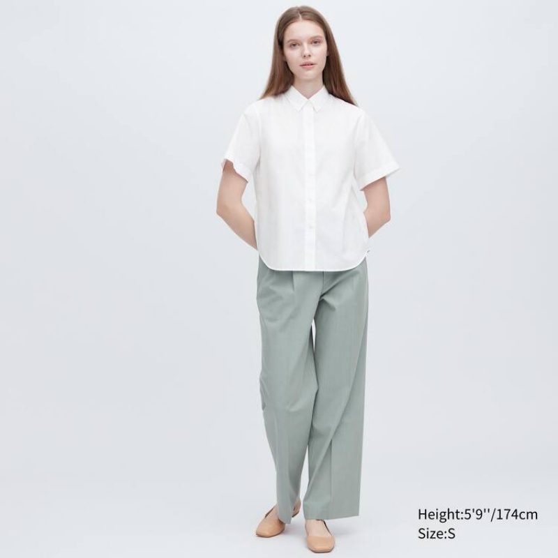 Uniqlo Cotton Short Sleeved Women's Shirts White | WDLHER532