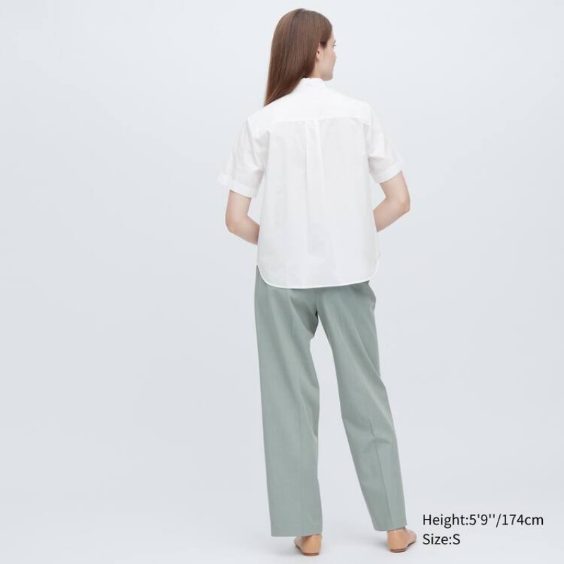 Uniqlo Cotton Short Sleeved Women's Shirts White | WDLHER532