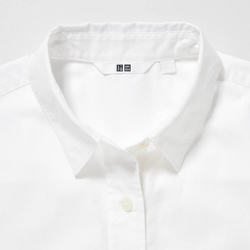 Uniqlo Cotton Short Sleeved Women's Shirts White | WDLHER532