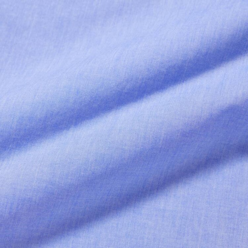 Uniqlo Cotton Short Sleeved Women's Shirts Blue | PKRUXN359