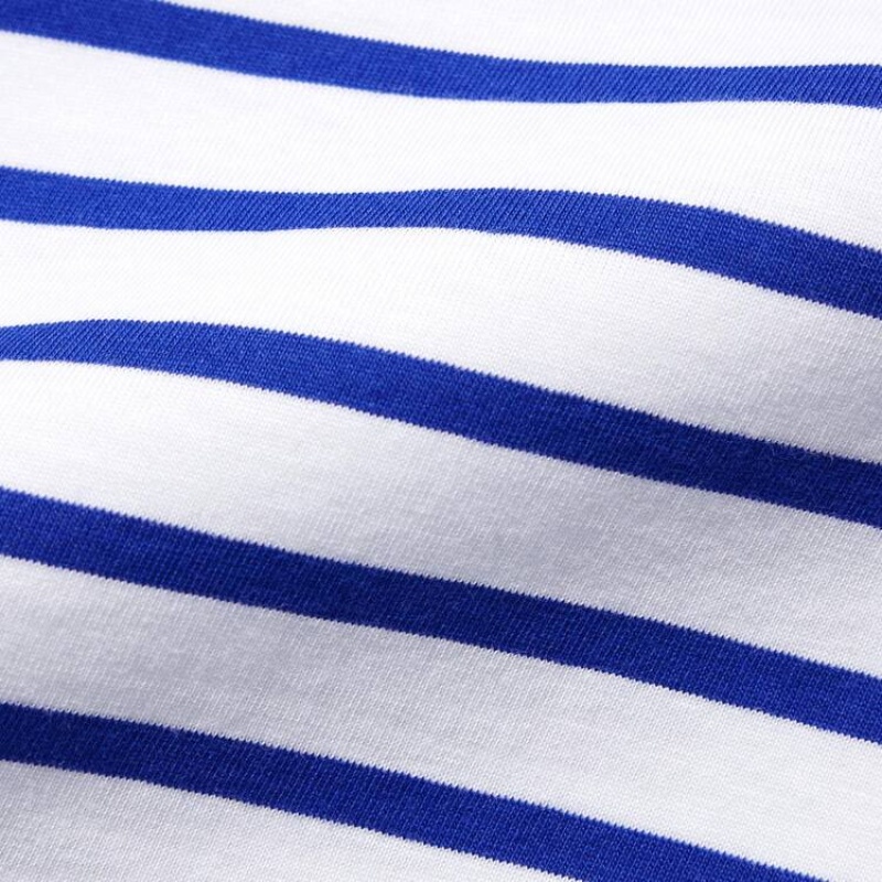 Uniqlo Cotton Striped French Sleeved Women's T Shirts White / Blue | BKICME649